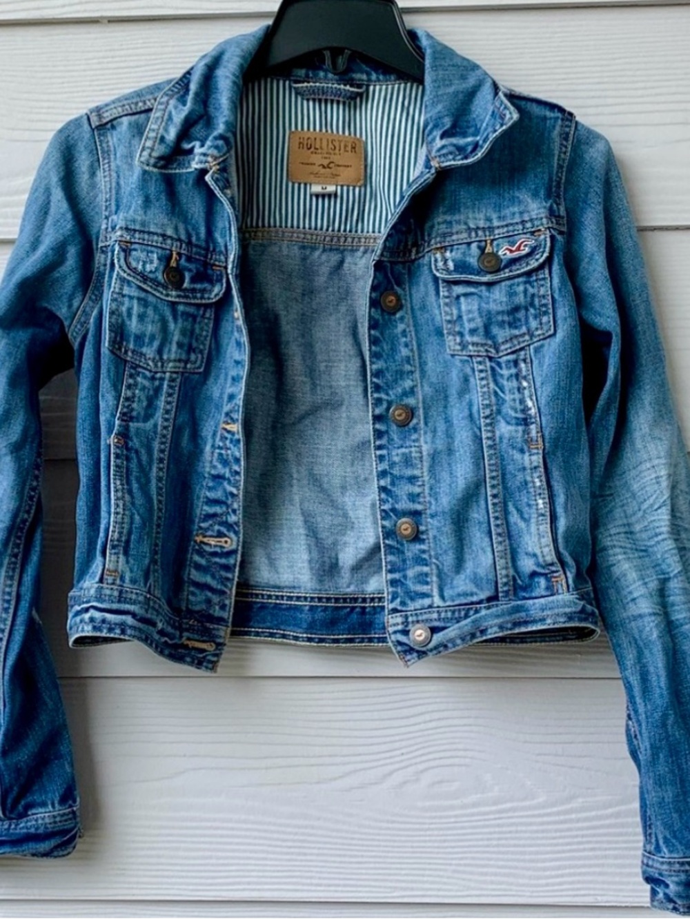 Hollister Striped-Lined Light Blue Denim Jacket